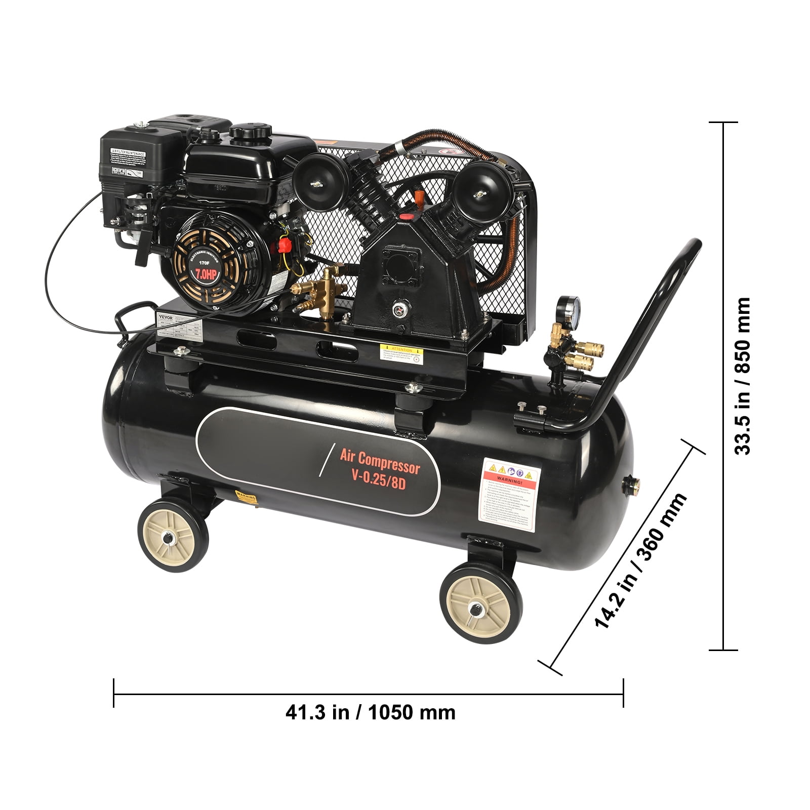 KFFKFF 7HP Gas-Fueled Air Compressor, Horizontal 21 Gallon Air Storage Tank, 9CFM@115PSI Gas Propelled Piston Pump Air Compression System, 115PSI Maximum Pressure, Suitable for Construction Locations