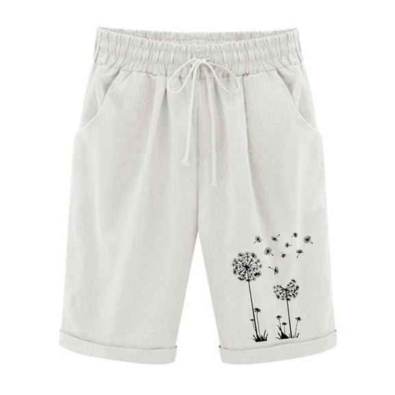 biudgviw Bermuda Shorts for Women High Waisted Cotton Linen Shorts Cuffed Hem Summer Lounge Knee Length Shorts with Pockets