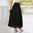 thumbnail image 3 of Womens Fashion Casual Beach Flowy Solid Midi Skirt Pleated High Waist Elastic Waist Lightweight A Line Long Skirt, 3 of 6