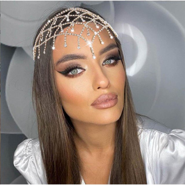 Cadena para la cabeza con diamantes de imitación, joyería, diadema de novia de cristal, diadema para la frente