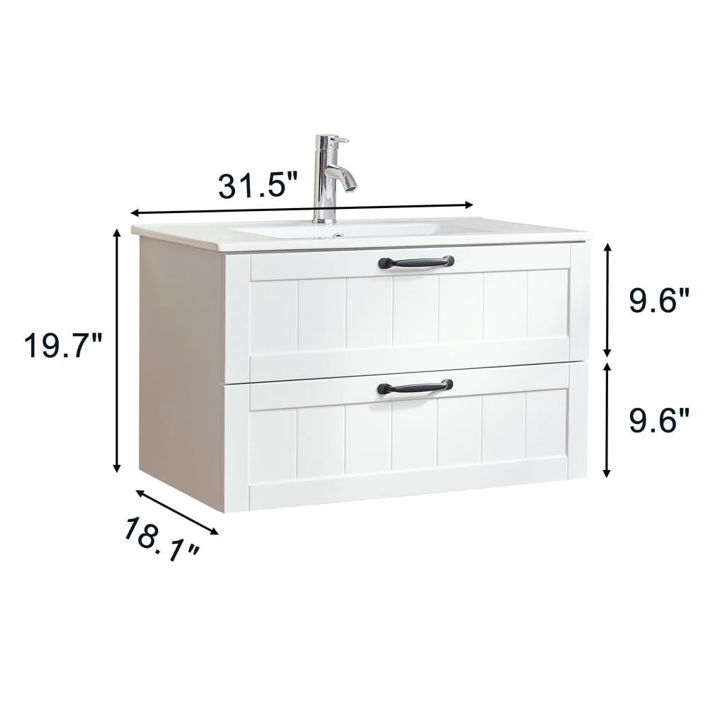 GVN Bath Cabinet, Bathroom Wall Cabinet,31.5" Bathroom Vanities Cabinet with Sink Combo, Soft-Close System, 2 Extra Big Drawers, White
