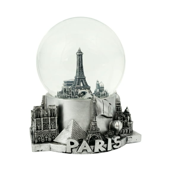 Silver Paris Skyline Snow Globe 4.5 Inches