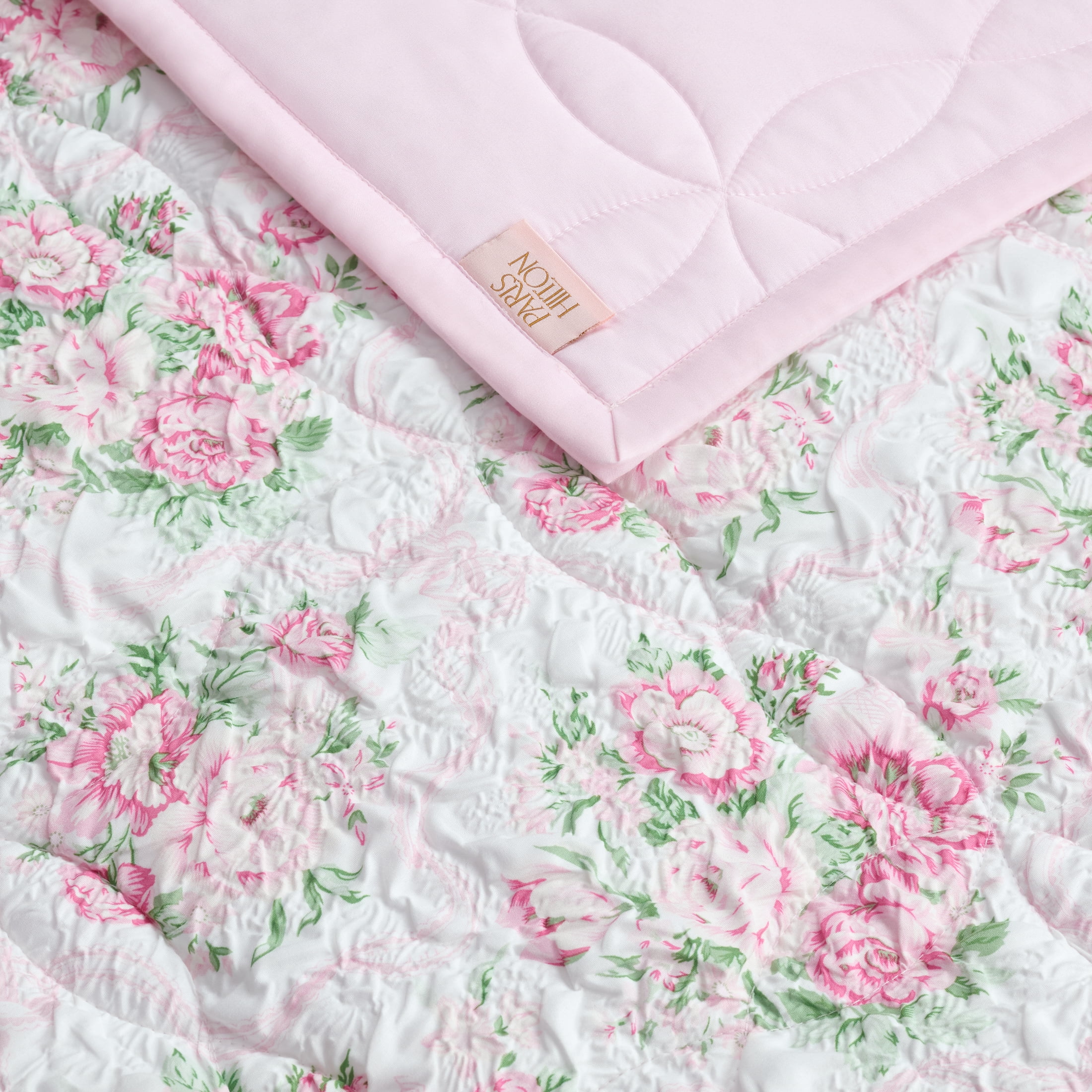 Paris Hilton Coquette Blush Pink Floral Quilt Set, Twin, Reversible 2-Piece Bedding, Lightweight
