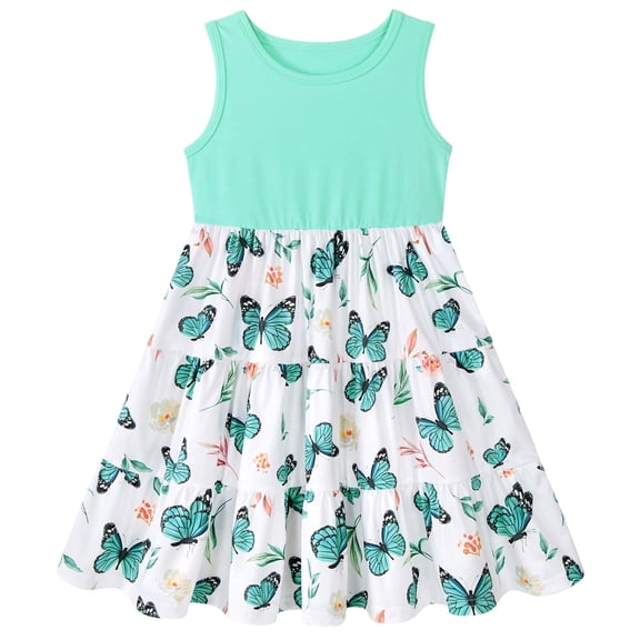 Aideaone Toddler Girls Dresses Sleeveless Tiered Sundress Kids Cute Print Twirly Swing Summer Dress Casual Sun Dress for Little Girls 4-7T