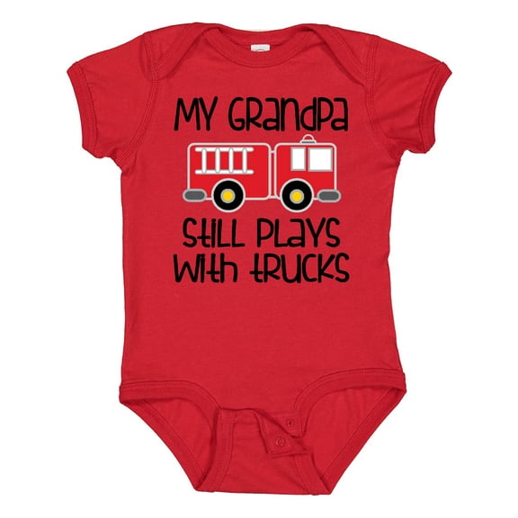 Inktastic Firefighter Grandpa Plays with Trucks Boys or Girls Baby Bodysuit