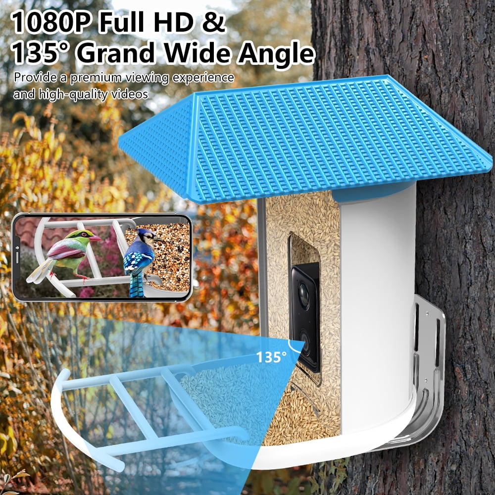 SEGMART Smart Bird Feeder with Camera, Solar Powered Bird Feeder Camera with AI Identify Bird Species - 11,000+ Birds, 1080P HD Camera Auto Capture Bird Video, App Notify When Birds Detected