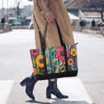 thumbnail image 4 of FORMRS Canvas Laptop Tote Bag for Women with 15.6" Computer Compartments Shoulder Handbag, Orange Colorful Flowers, 4 of 7