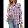 thumbnail image 2 of Camisa Abotonada para Mujer, Camisa A Cuadros, Larga, Solapa, Informal, para Negocios, Trabajo Púrpura L, 2 of 10
