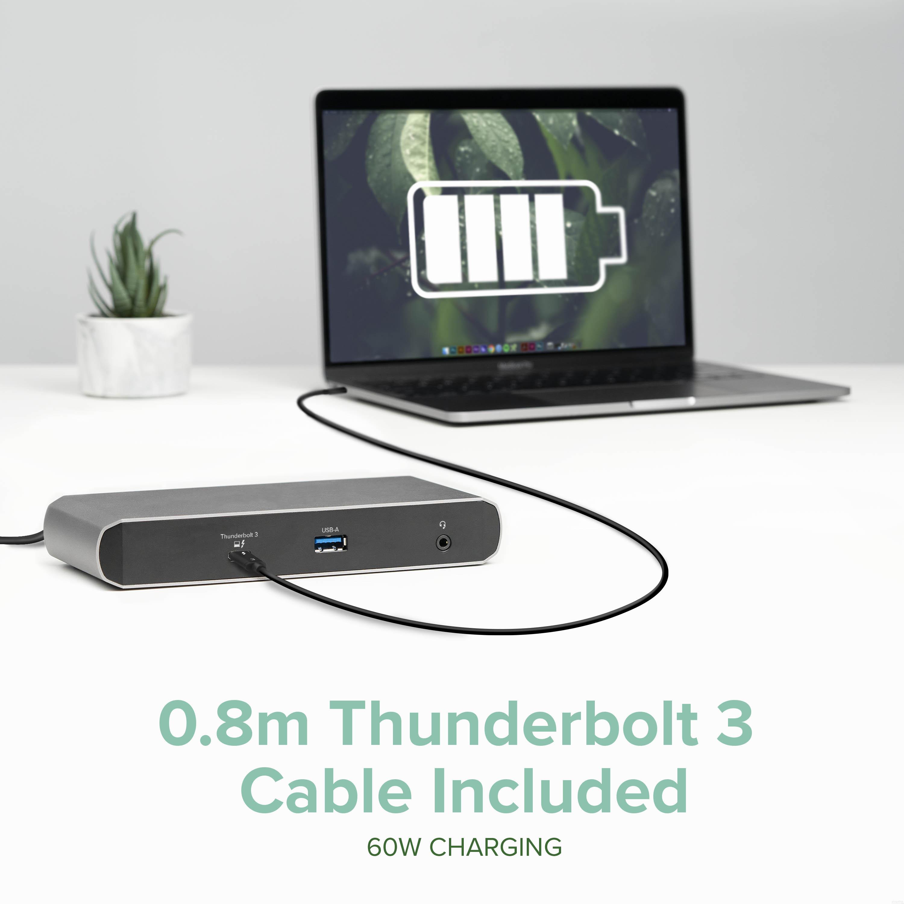 Plugable Thunderbolt 3 and USB C Dock with 60W Charging, Compatible with MacBook / MacBook Pro and Windows, Dual DisplayPort or HDMI with Included Adapter, 2x USB-C, 3x USB 3.0, Gigabit Ethernet - image 7 of 7
