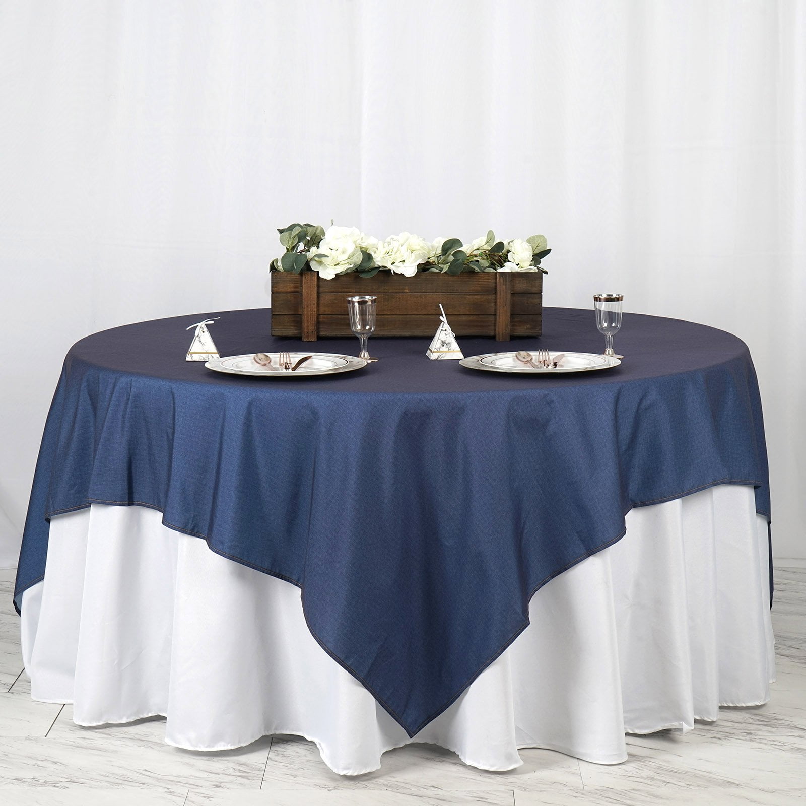 Details about   Dark Blue 120-Inch Faux Denim Polyester Round Tablecloth Wedding Party Supplies