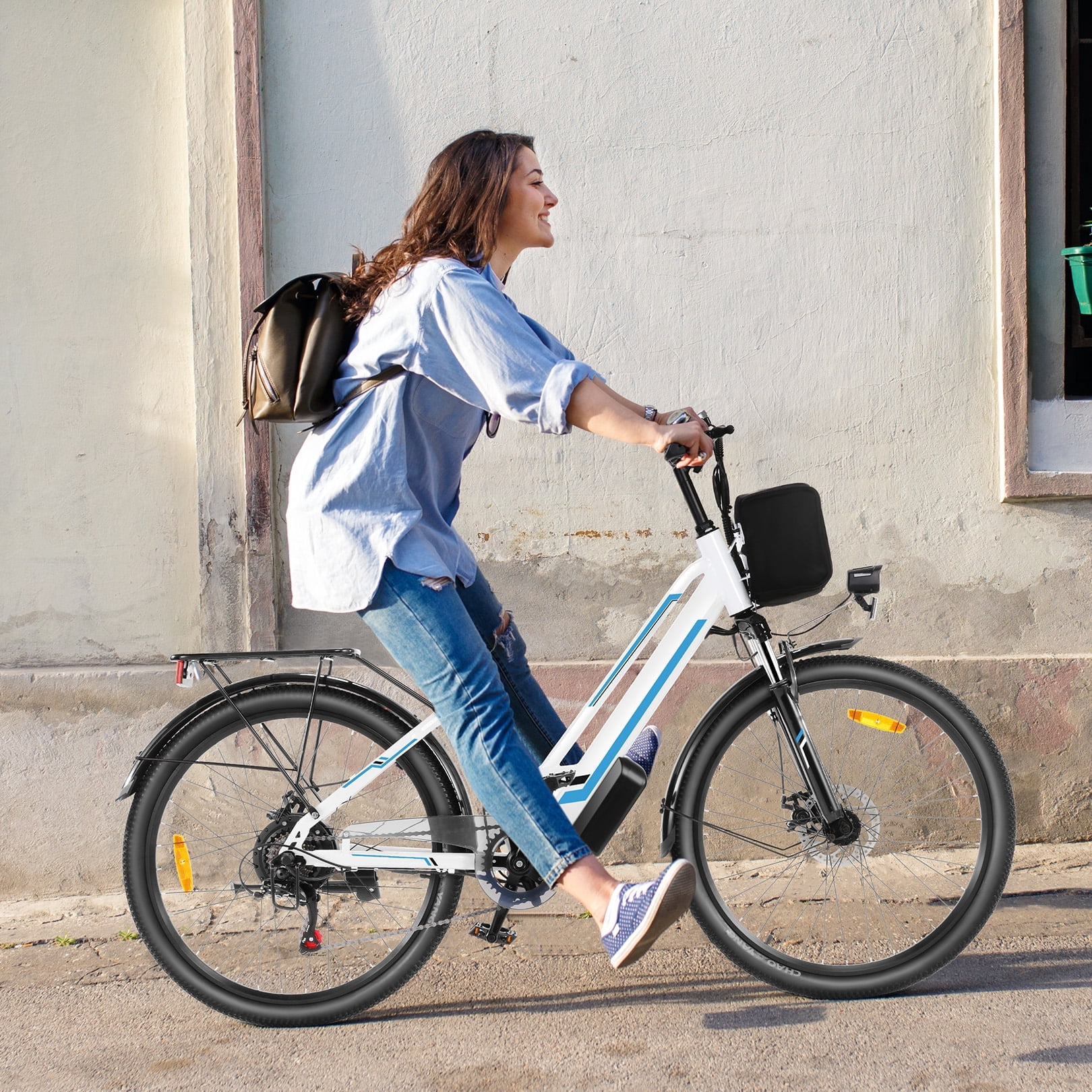 Elifine 500W Electric Bike for Adults, 26" Commuter Electric Bicycle 19.8mph City Ebike with 5 Riding Modes, 48V 7.8Ah Removable Battery UL 2849, LCD Intelligent Display Hybrid Electric Bike White