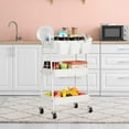 thumbnail image 5 of 3-Tier Rolling Cart, Metal Storage Cart with Lockable Wheels & Hanging Cups, White, 5 of 8
