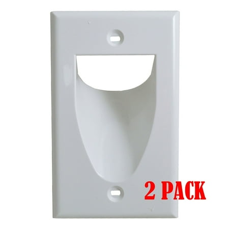 - White 1-Gang Recessed Low Voltage Audio Video Cable Pass Through Wall Plate 2/pk
