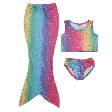 Wayren USA Kids Girls High Waisted Mermaid Tail Swimmable Bikini Set Swimwear Swimsuit Swimming