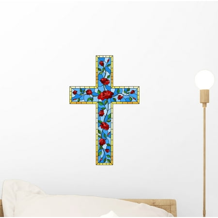 Stained Glass Roses Cross Wall Decal Wallmonkeys Peel and Stick Graphics (12 in H x 8 in W) WM502863