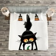 thumbnail image 3 of Ambesonne Cat Quilted Bedspread Set 3 Pcs, Cartoon Animal on Pumpkin, Queen Size, Orange Black, 3 of 3