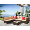 thumbnail image 4 of 7 Piece Outdoor Bistro Wicker Sectional Conversation Sets, All-Weather Patio Rattan Furniture Sets with Seat Cushions & Glass Table Table, 2 Pillows for Living Room, Porch, Backyard, 350lbs, S1463, 4 of 10