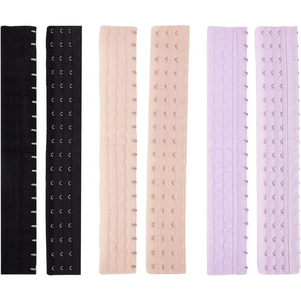 6 extensores de corsé elásticos de poliéster en 3 colores. 3 filas de 18 ajustadores de sujetador con ganchos y anillos de acero inoxidable.