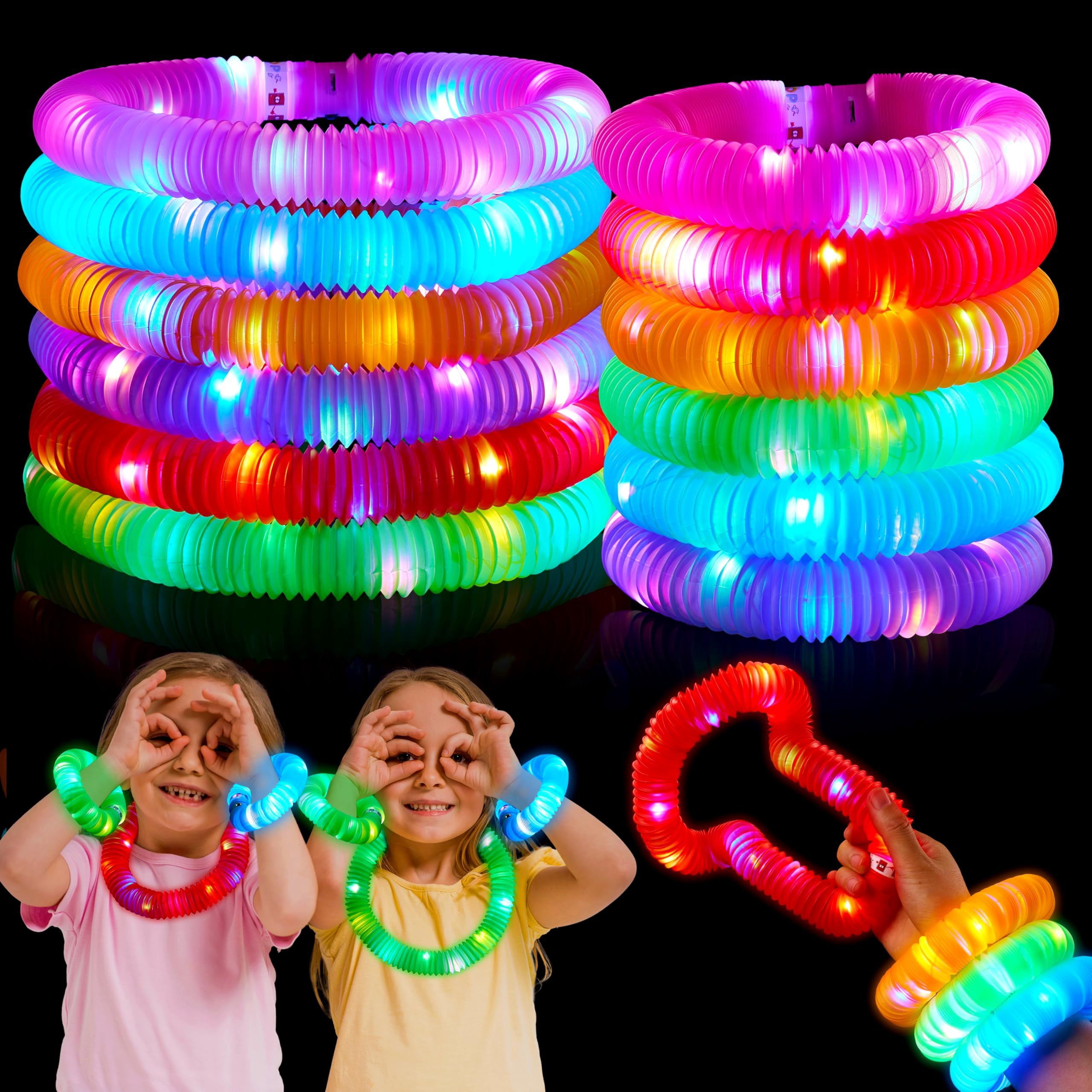 Joyfy 12PCS Halloween Glow Sticks, 6 Colors Glowsticks for Kids Trick or Treat, Halloween Light Up Pop Tube Toys, Bulk Party Supplies Favors