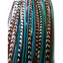 Sexy Sparkles Turqouise & Brown 7-10 Feathers for Hair Extension Washable with 2 Silicone Micro Beads 5 Feathers