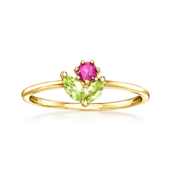 Pure Collection by Ross-Simons 0.10 Carat Rhodolite Garnet and .17 ct. t.w. Peridot Flower Ring in 14kt Yellow Gold, Women's, Adult