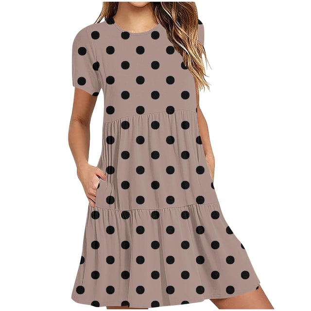 Weiqiqre Robes pour Femmes Été Décontractées à Manches Courtes Col Ras du Cou Robes T-Shirt Amples Évasées Mini avec Poches