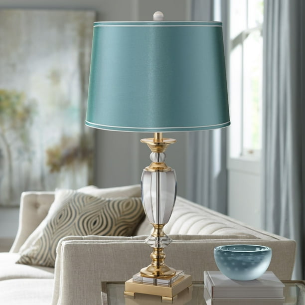 Vienna Full Spectrum European Style Table Lamp Brass Faceted Clear Crystal Urn Teal Hardback Shade For Living Room Bedroom Bedside Walmart Com Walmart Com