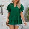 thumbnail image 2 of Green Tops for Women Womens Tops Clearance T Shirts for Women Fashion Double Layered Ruffle Sleeve Tops For Women Casual V Neck Tunic Tees Summer Loose Fit Solid Going Out Tops Blouse Womens Blouses, 2 of 7