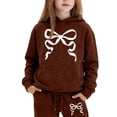 thumbnail image 2 of Girls Bow Print Hoodie 2 Piece Tracksuit, Kids Long Sleeve Hooded Sweatshirt Jogger Pants Set for School Daily Casual Wear(Brown5,4-5 Years), 2 of 3