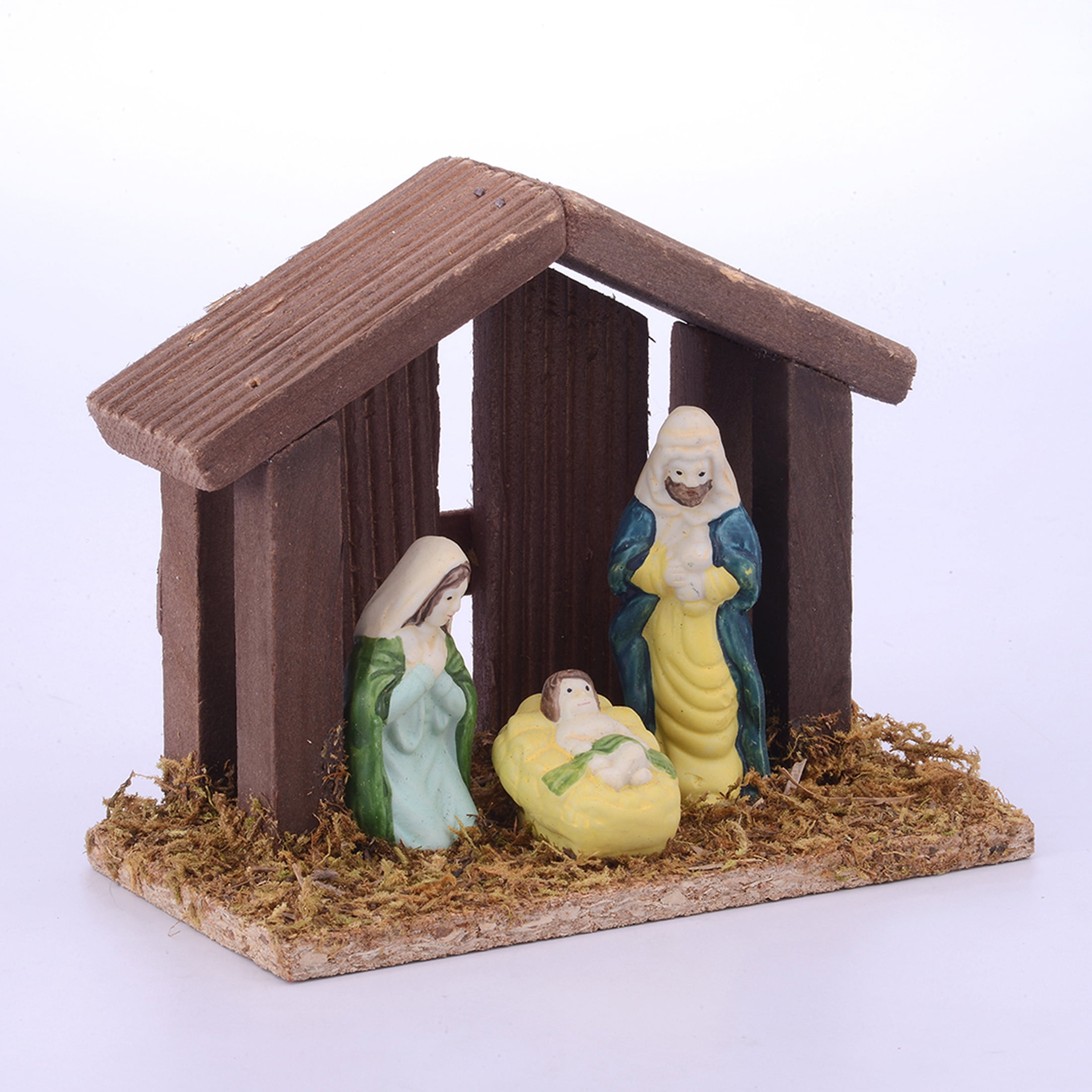 Holiday Time 4-Piece Porcelain Nativity Scene with Wooden Stable