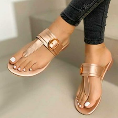 

Aueoeo Sandals women dressy summer Women s Fashion Solid Color Sandals Summer Flip Flops Flat Heel Slippers Casual Shoes