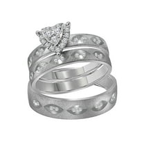 14kt White Gold His Hers Round Diamond Heart Matching Wedding Set 1/4 Cttw