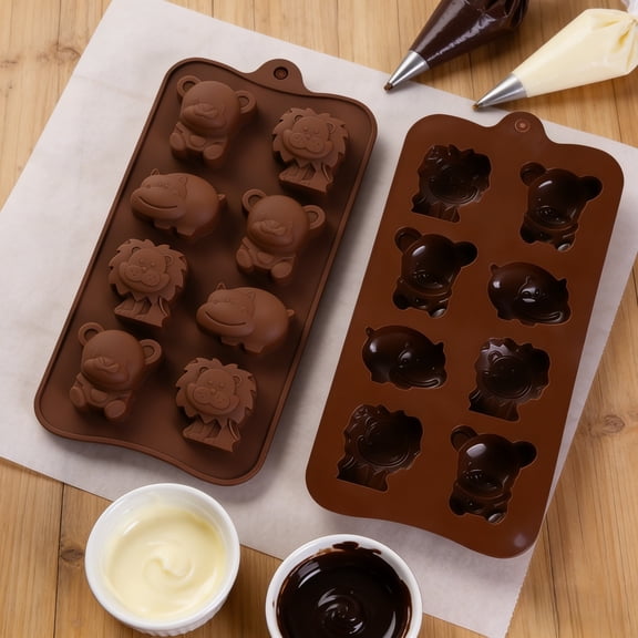 8-Cavity Lion And Hippo Silicone Chocolate Mold Animal Shaped Non-Stick Tray For Candy Ice Cubes And Party Treats(Pattern A-21X10cm)