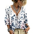 thumbnail image 2 of Women 3/4 Sleeve V-Neck Polka Dot Lace Up Blouse Women's V-Neck Abstract Geometric Print Loose Fit Work Blouses, 2 of 5