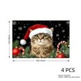 thumbnail image 4 of JOOCAR Christmas Cat with Santa Hat and Holiday Decor Linen Table Mats Set of 4 for Home Kitchen Table Decor 12x18 inch, 4 of 5