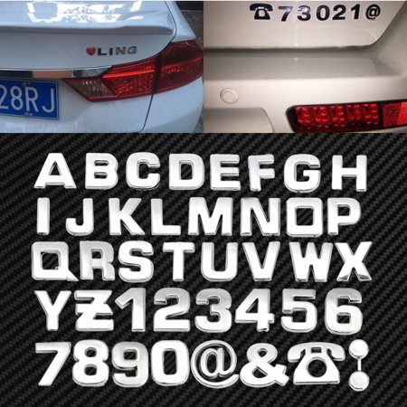 MATCC 40pcs 3D Car Emblem Sticker Alphabet Letter Phone Number Symbol Badge Decal DIY ABS Plastic Chrome Car Vehicle Van SUV Body Decor Self Adhesive Waterproof