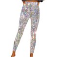 thumbnail image 3 of QATAINLAV Tight Leggings for Women Fashion Glitter Sequin Printed High Waist Yoga Pant Casual Full Length Seamless Tummy Control Workout Pants Mother's Day Gifts Yellow XL, 3 of 5