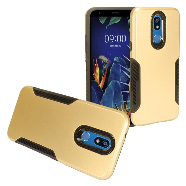 Z-GEN - for LG K40 LM-X420, LG Solo LTE L423DL - Hybrid Phone Case + Tempered Glass Screen Protector - CF1 Gold