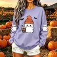 thumbnail image 6 of Women's Cute Ghost Halloween Sweatshirts Knit Beanie Graphic Crewneck Pullover Tops Long Sleeve Fall Shirts with Sleeve Prints Spooky Season Casual Clothing, 6 of 6