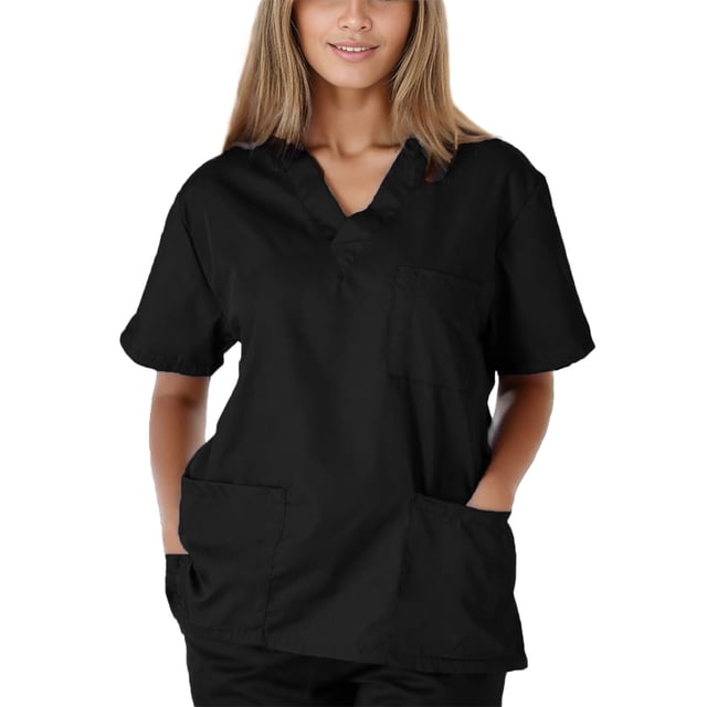 Men Women Short Sleeve V-neck Nursing Uniform Blouse Scrub Tops with Pocket