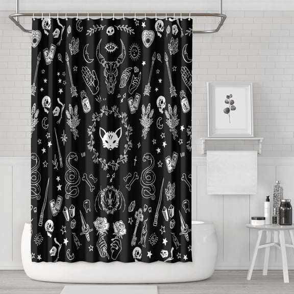 72" x 72" Gothic Moon & Star Shower Curtain - Dark Celestial Steampunk Bathroom Decor with Metal Grommets & Hooks