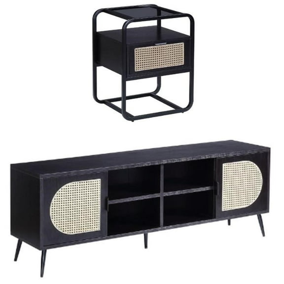 Home Square 2-Piece Set with Accent Table and Rectangular TV Stand in Black