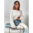 thumbnail image 4 of Women'S Scoop Neck Long Sleeve Sweater Slim Fit Ribbed Knit Solid Fashion Sweater Pullovers White XS, 4 of 9