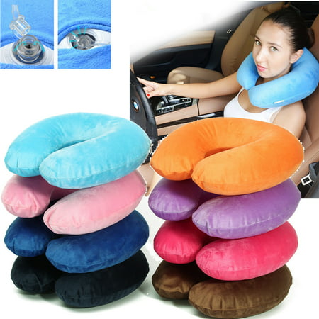 Portable Inflatable U-shape Pillow Cushion Shoulder Neck Relief Support For Travel Office Plane Sleeping (#Black:EPS