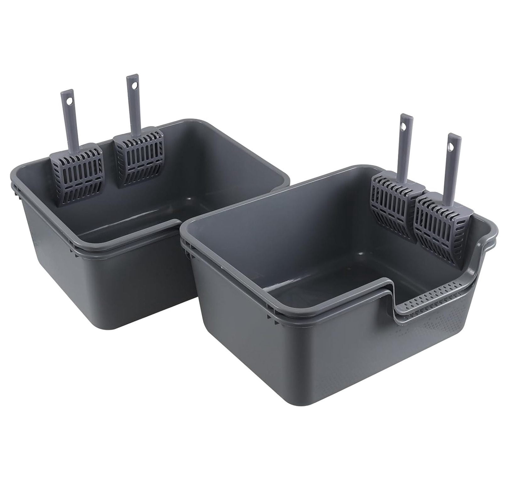 Cat Litter Boxes 4-Pack, Large High-Sided Litter Pan, Grey - Open Top Cat Toilet Tray, Easy Entry for Older Cats, Durable Plastic, 19.6 x 15.2 x 8.7 Inch