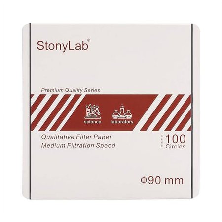 stonylab Premium Qualitative Filter Paper Circles, 100-Pack Ashless Filter Paper 90 mm Diameter Cellulose Filter Paper with 20 Micron Particle Retention Medium Filtration Speed for Lab Filtration