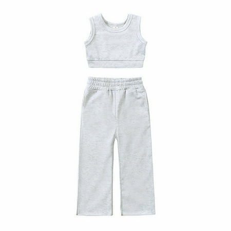 

GWAABD Little Girls Summer Outfits White Fiber Children s Clothing Girls Fashion Casual Sleeveless Vest Solid Color Suit Style Two Piece Summer Short Sleeved Trousers Suit 130