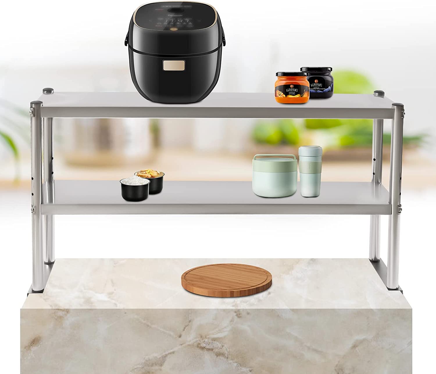 Miumaeov Kitchen Tabletop Double Overshelf Stainless Steel 2-Tier Shelf ...