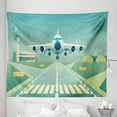 thumbnail image 1 of Airplane Tapestry, Aircraft Trying to Land in Stormy Rainbow Weather Cartoon Illustration, Fabric Wall Hanging Decor for Bedroom Living Room Dorm, 5 Sizes, Cadet Blue Green Cream, by Ambesonne, 1 of 1