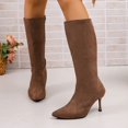 thumbnail image 4 of Women Pointed Toe Side Zipper Stiletto Knee High Boots Solid Color Faux Suede Elegant Fall Winter Boots Multi Color US Size 4.5 To 8.5 Brown, 4 of 9
